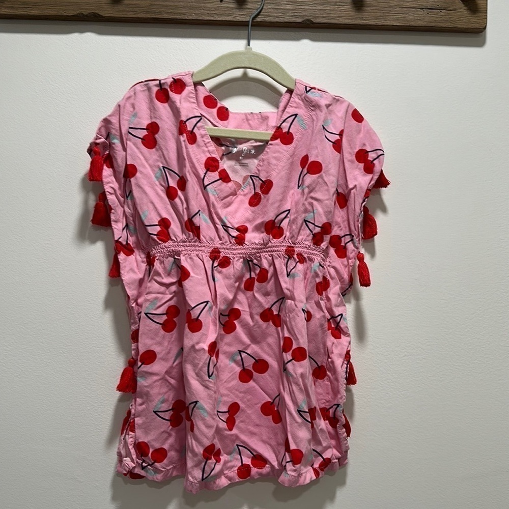 Cat & Jack Pink Cherry Beach Swim Cover Up with Tassels size 4T